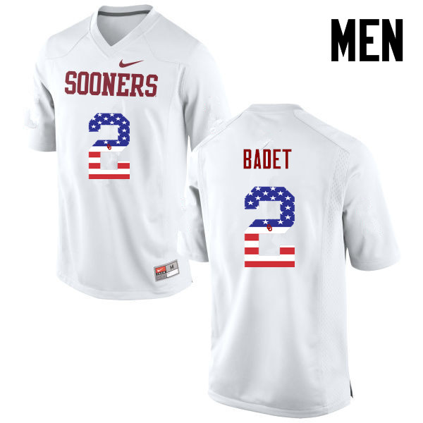 Men Oklahoma Sooners #2 Jeff Badet College Football USA Flag Fashion Jerseys-White